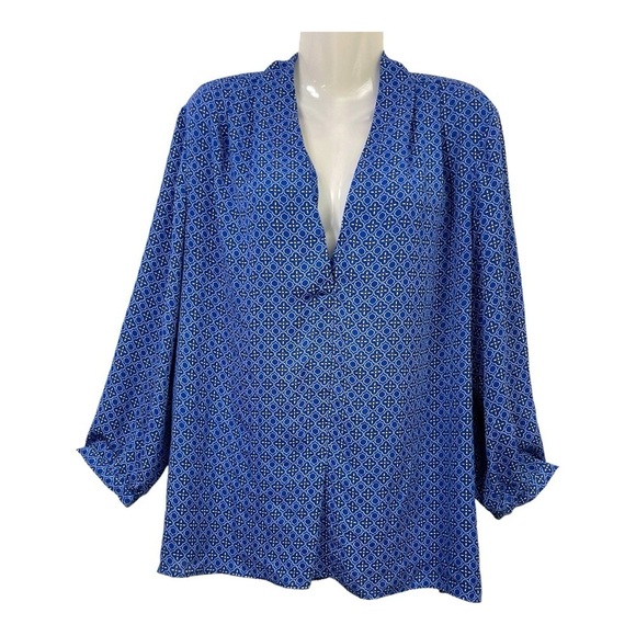 Laundry Shelli Segal Blouse Size XLarge Blue & White Long Sleeve Geometric
Тор - Picture 6 of 10
